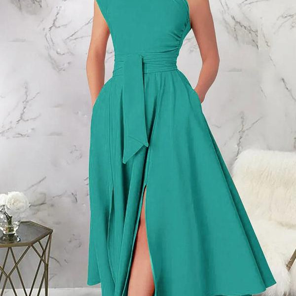One-Shoulder Wrap Maxi Dress