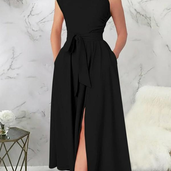 One-Shoulder Wrap Maxi Dress