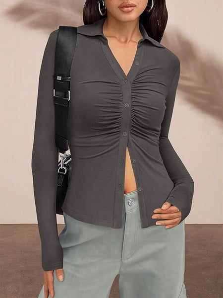 Ruched Tailored Button Shirt